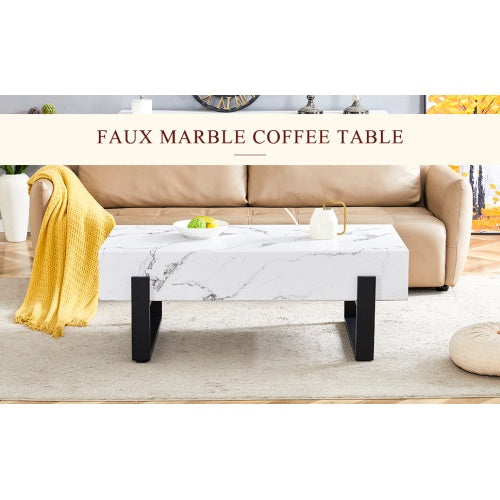 47.2x23.6 Black And White Minimalist MDF Marble Patterned Coffee