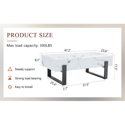 47.2x23.6 Black And White Minimalist MDF Marble Patterned Coffee