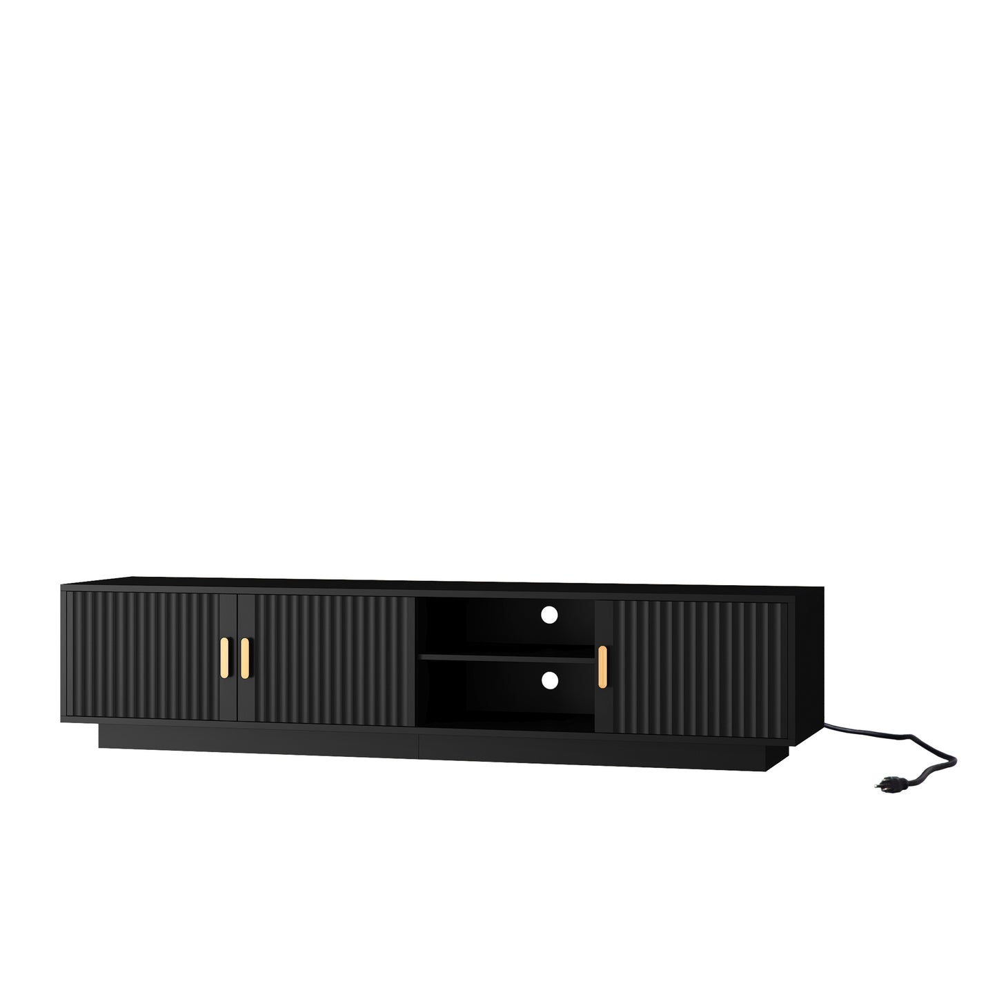 Mid Century Modern TV Stand With LED Lights For 80 Inch TV, Entertainment Center Wooden.