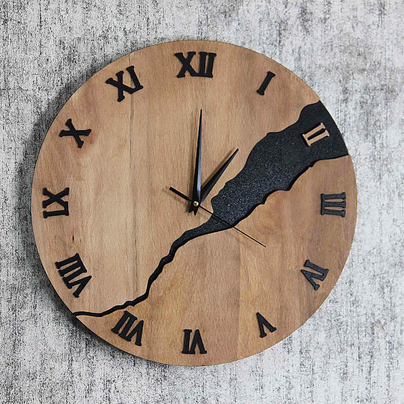 Modern Home Creative Crack Simple Wooden Wall Clock