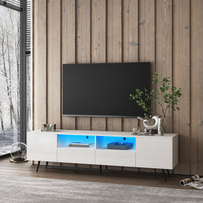 Modern White TV Stand, 16 Colors LED TV Stand W Remote Control Lights