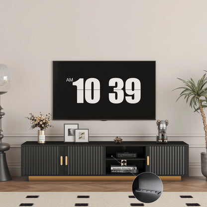 Mid Century Modern TV Stand With LED Lights For 80 Inch TV, Entertainment Center Wooden.