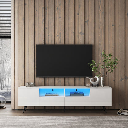 Modern White TV Stand, 16 Colors LED TV Stand W Remote Control Lights
