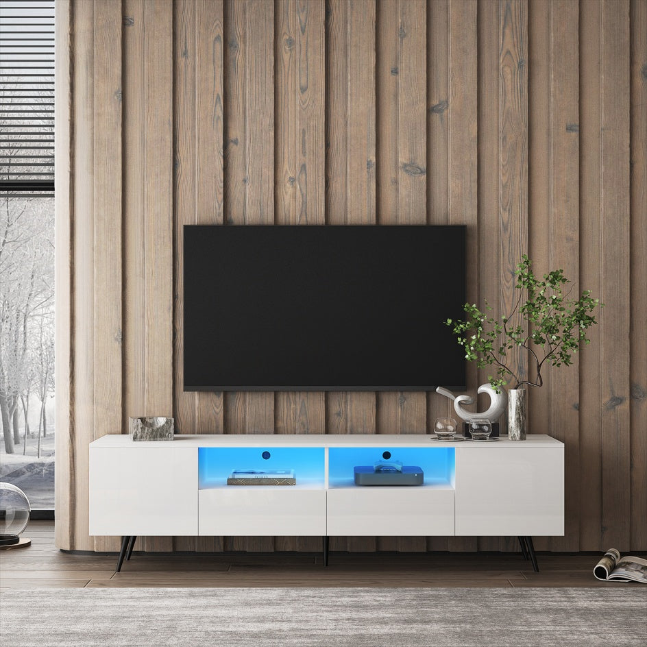 Modern White TV Stand, 16 Colors LED TV Stand W Remote Control Lights