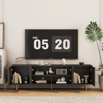 Black Modern TV Stand Fluted , Entertainment Center With Storage Doors, TV Console Media Cabinet, For 55 Inch TV, Living Room
