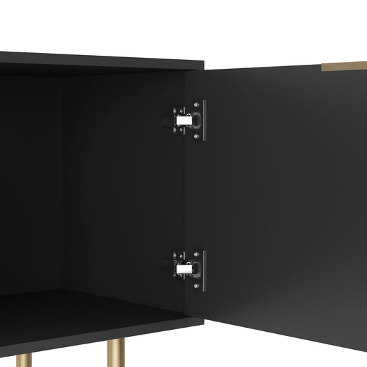 Black Modern TV Stand Fluted , Entertainment Center With Storage Doors, TV Console Media Cabinet, For 55 Inch TV, Living Room