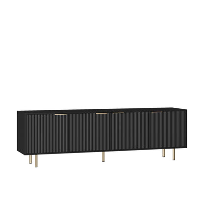 Black Modern TV Stand Fluted , Entertainment Center With Storage Doors, TV Console Media Cabinet, For 55 Inch TV, Living Room