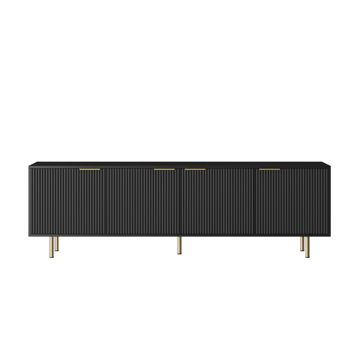 Black Modern TV Stand Fluted , Entertainment Center With Storage Doors, TV Console Media Cabinet, For 55 Inch TV, Living Room