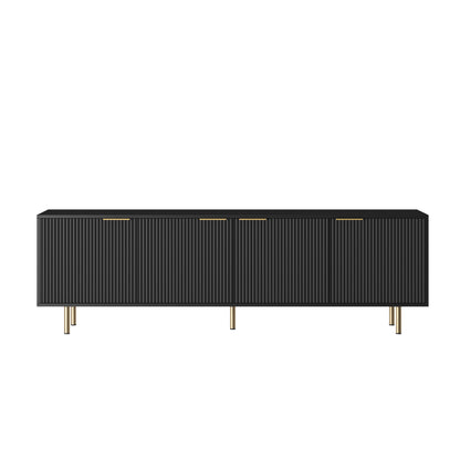 Black Modern TV Stand Fluted , Entertainment Center With Storage Doors, TV Console Media Cabinet, For 55 Inch TV, Living Room