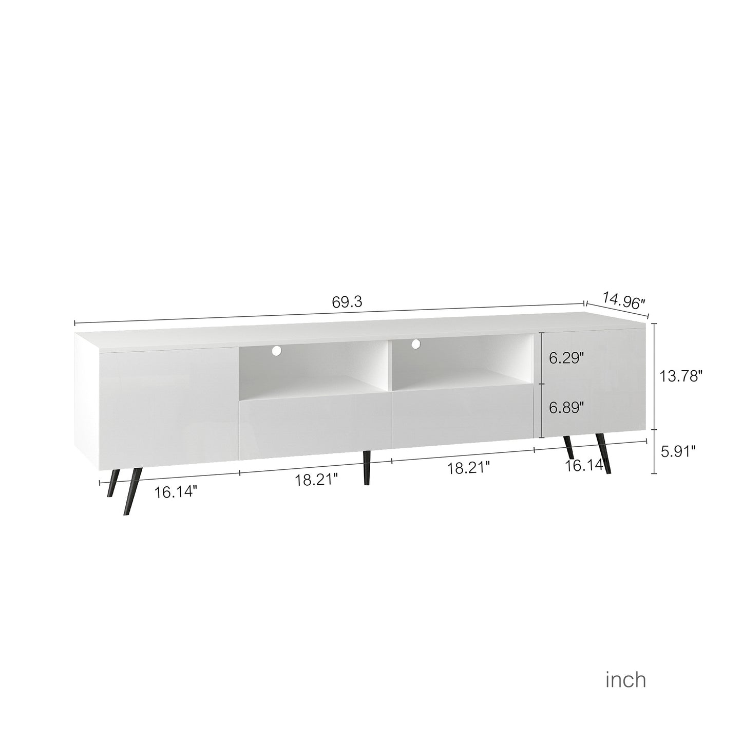 Modern White TV Stand, 16 Colors LED TV Stand W Remote Control Lights