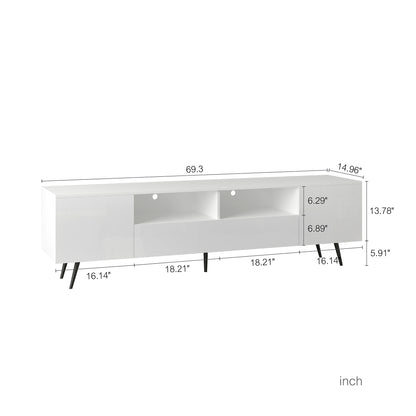 Modern White TV Stand, 16 Colors LED TV Stand W Remote Control Lights