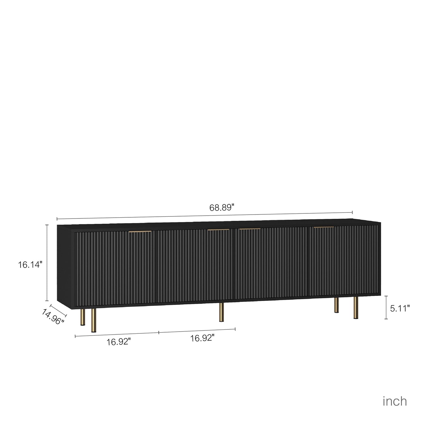 Black Modern TV Stand Fluted , Entertainment Center With Storage Doors, TV Console Media Cabinet, For 55 Inch TV, Living Room