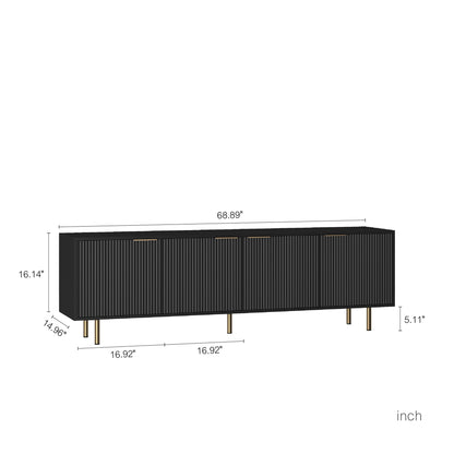 Black Modern TV Stand Fluted , Entertainment Center With Storage Doors, TV Console Media Cabinet, For 55 Inch TV, Living Room
