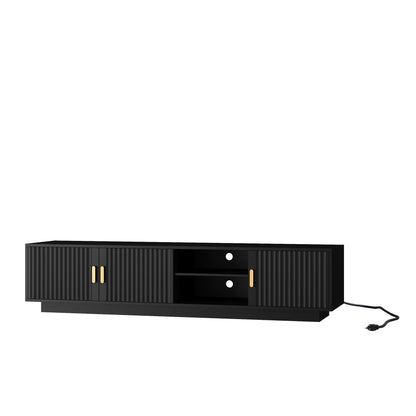Mid Century Modern TV Stand With LED Lights For 80 Inch TV, Entertainment Center Wooden.