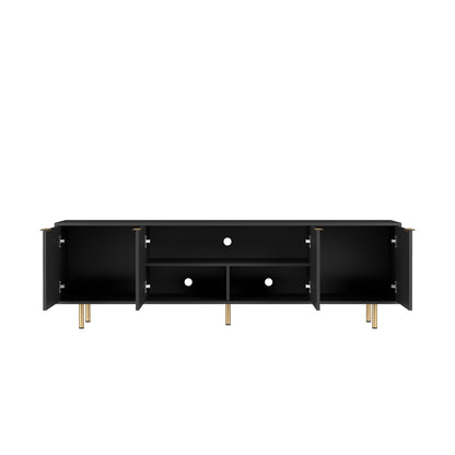 Black Modern TV Stand Fluted , Entertainment Center With Storage Doors, TV Console Media Cabinet, For 55 Inch TV, Living Room