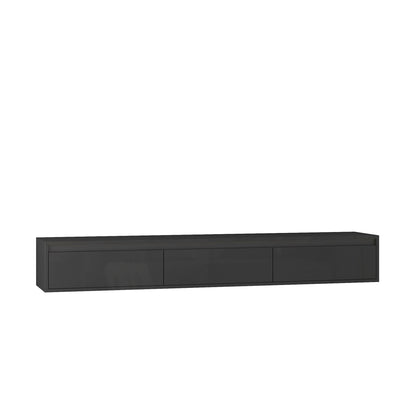 Floating TV Stand, Wall Mounted TV Shelf With Led Lights & Power Outlet,High Gloss TV Cabinet For Black Tv Stands For Living Room