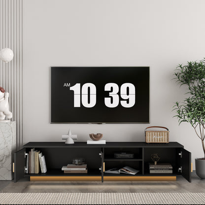 Mid Century Modern TV Stand With LED Lights For 80 Inch TV, Entertainment Center Wooden.