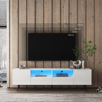 Modern White TV Stand, 16 Colors LED TV Stand W Remote Control Lights