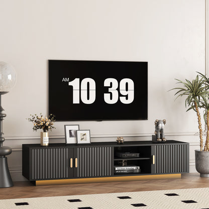 Mid Century Modern TV Stand With LED Lights For 80 Inch TV, Entertainment Center Wooden.